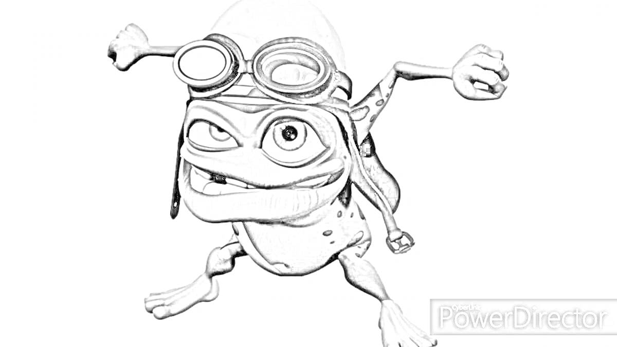 Раскраска Crazy Frog в шлеме и очках, прыгает