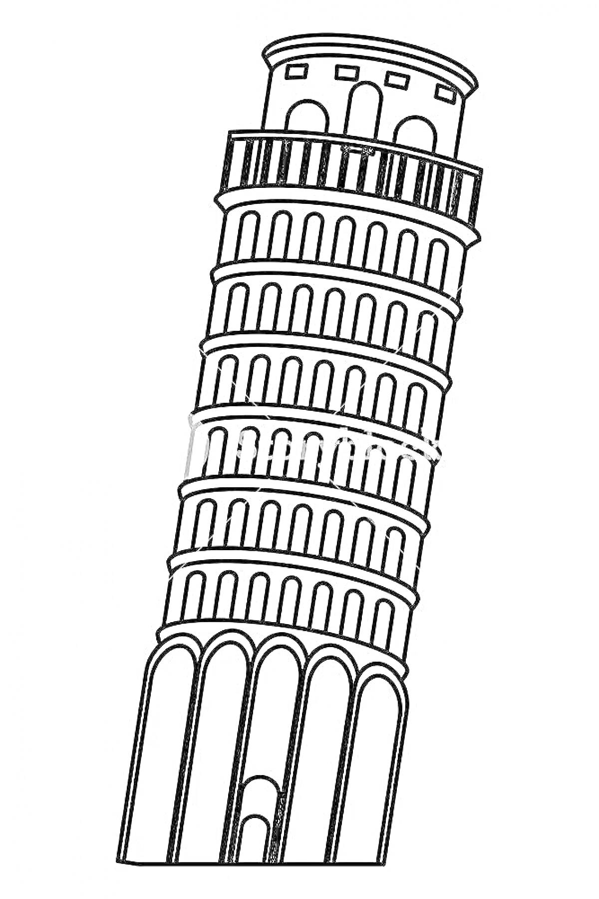 На раскраске изображено: Пизанская башня, Италия, Архитектура, Колонны, Знаменитое здание