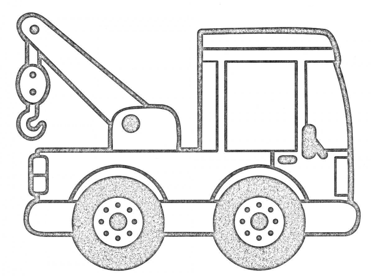 Раскраска Кран со стрелой, кабинкой и четырьмя колёсами