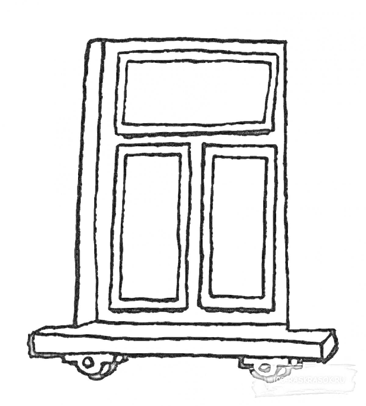На раскраске изображено: Рама, Подоконник, Окна, Колёса