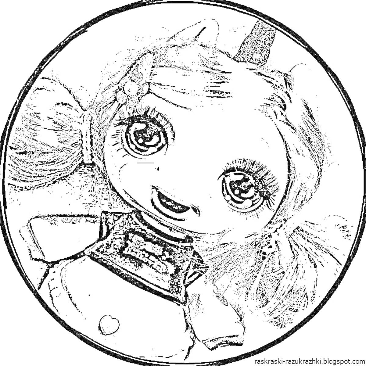 На раскраске изображено: Кукла, Большие глаза