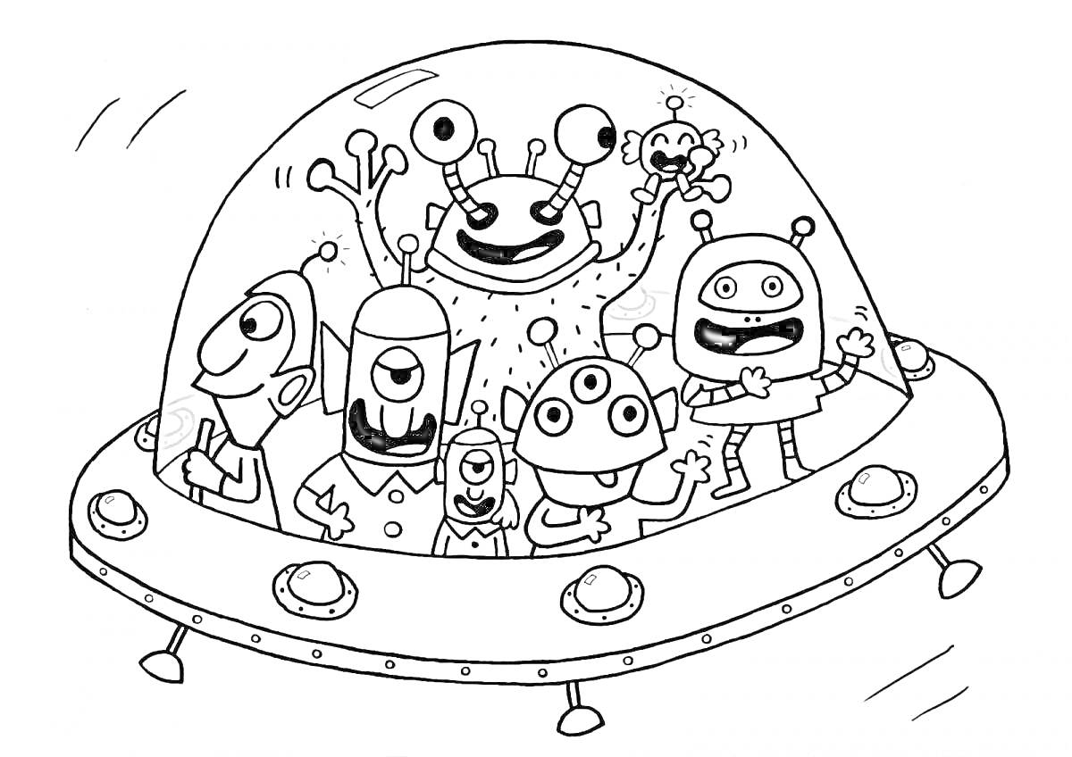 На раскраске изображено: Инопланетяне, Робот, Космос, НЛО