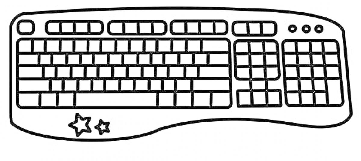 Раскраска Компьютерная клавиатура с дополнительными клавишами и звездочками