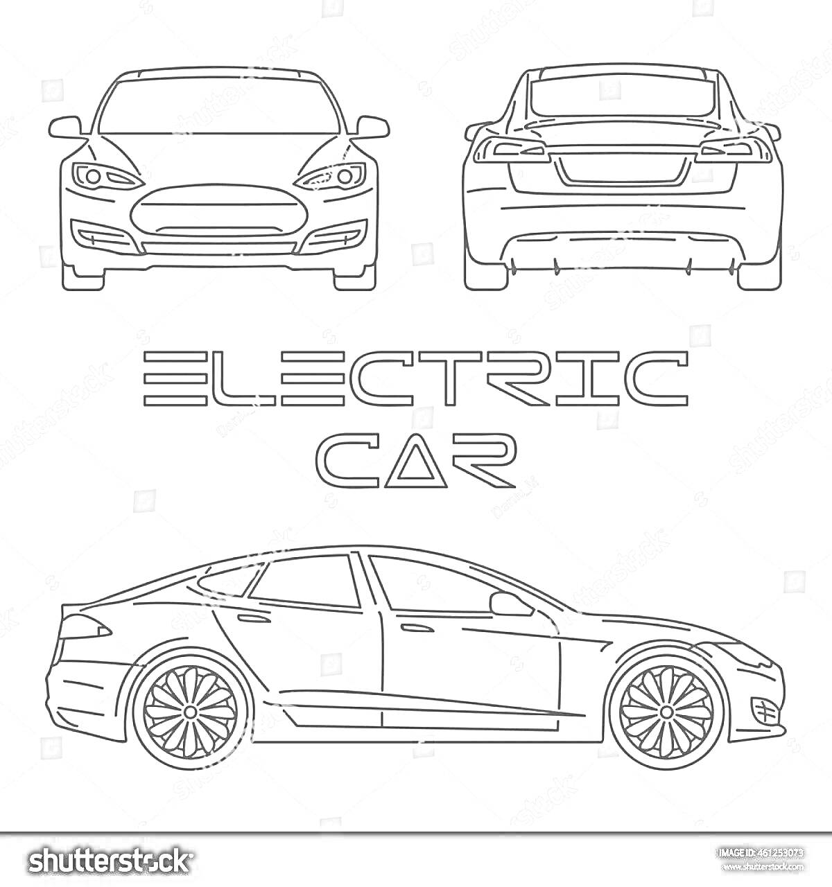 Раскраска Электромобиль с передним, задним и боковым видами