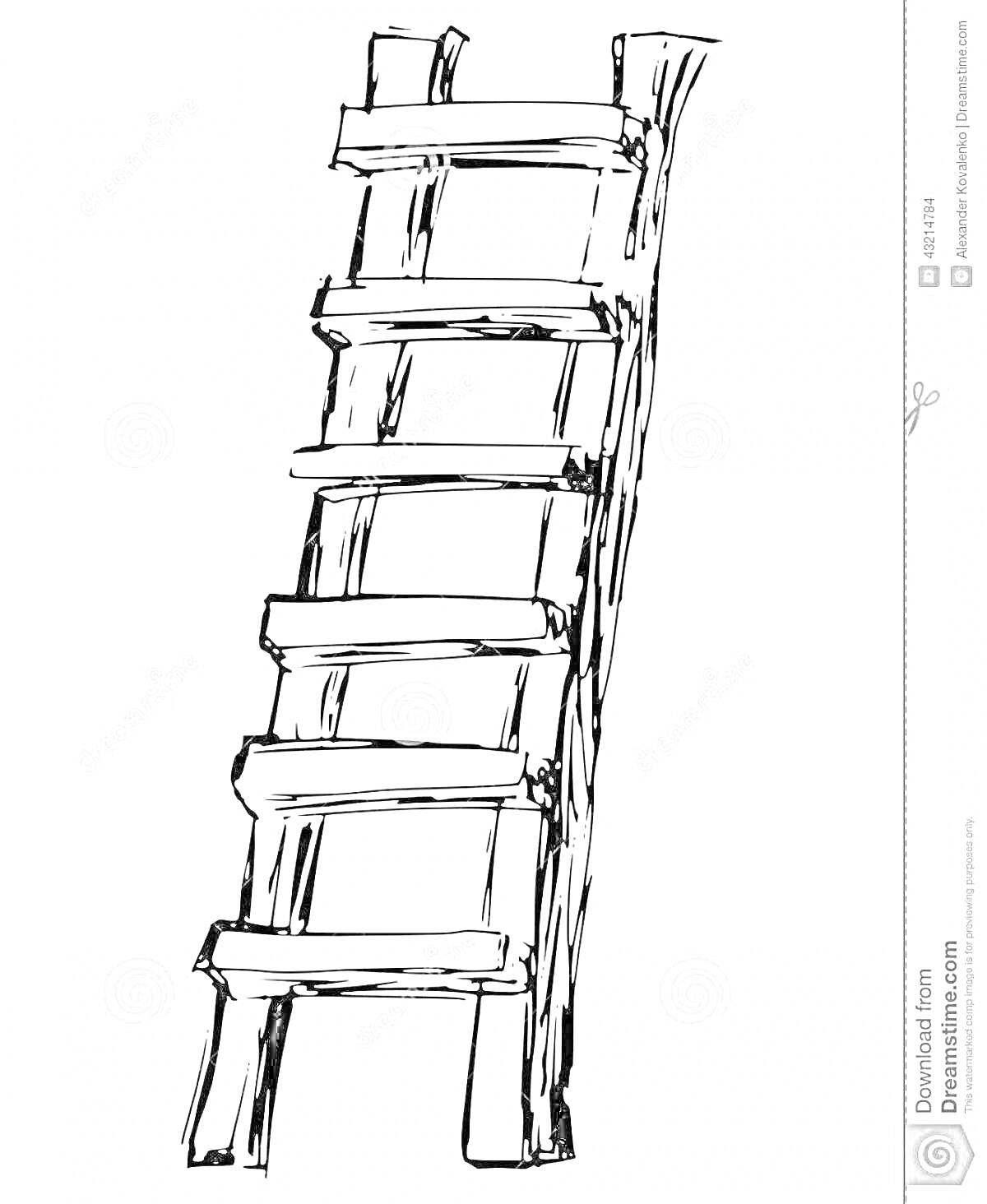 Раскраска Деревянная лестница с широкими ступенями