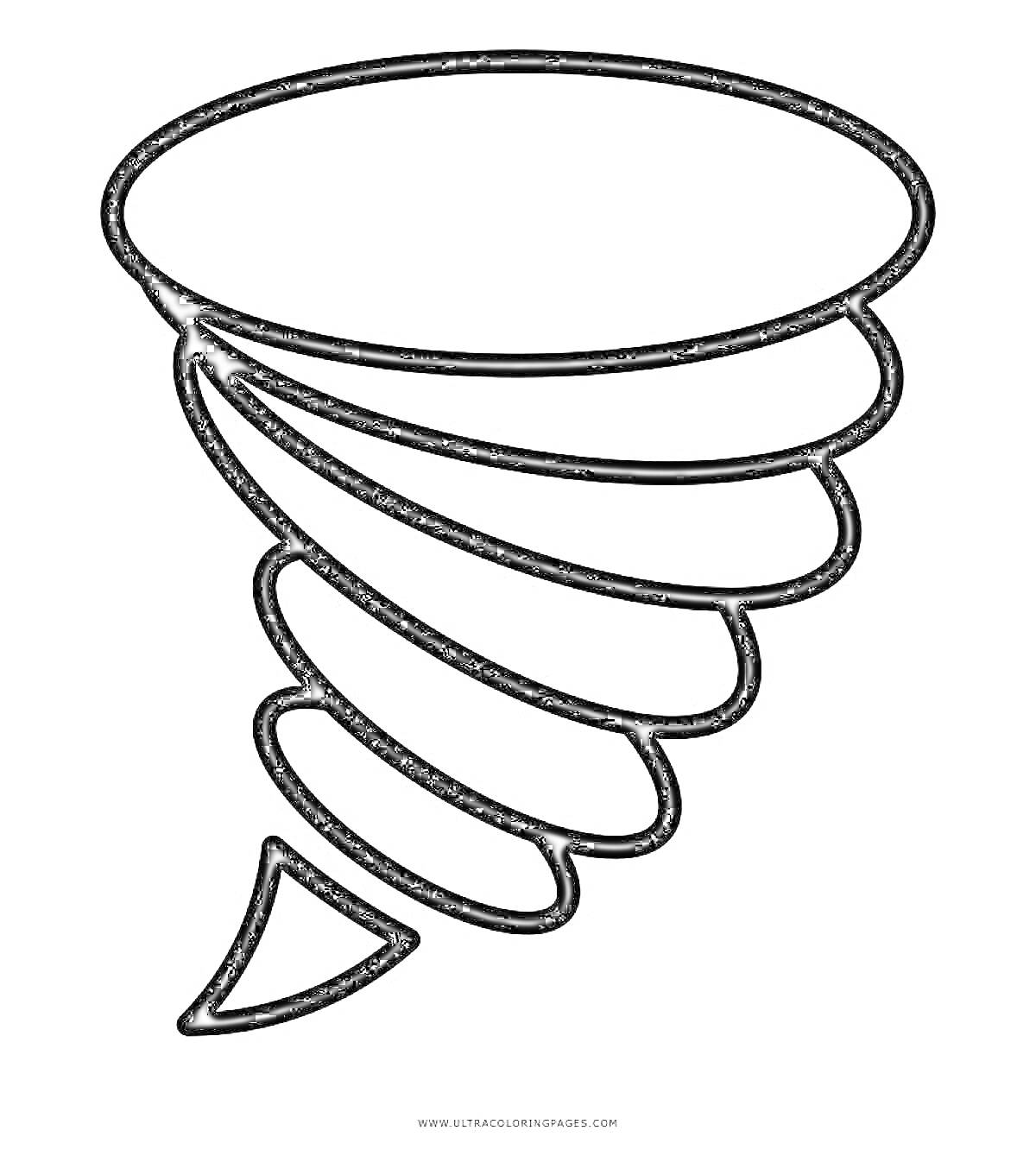 Раскраска Смерч - простой контурный рисунок с изображением смерча в форме воронки.