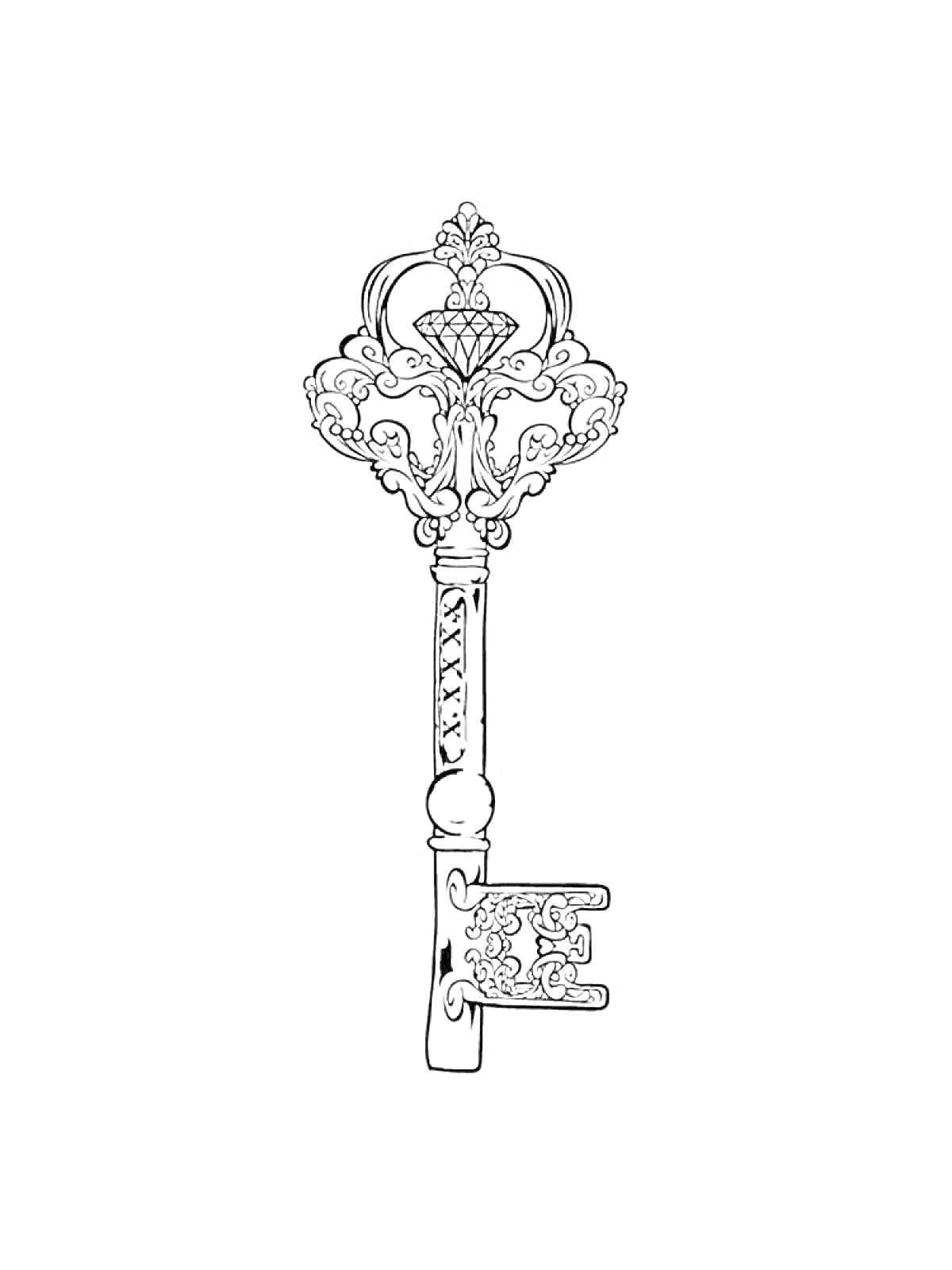 Раскраска Винтажный декоративный ключ с узором