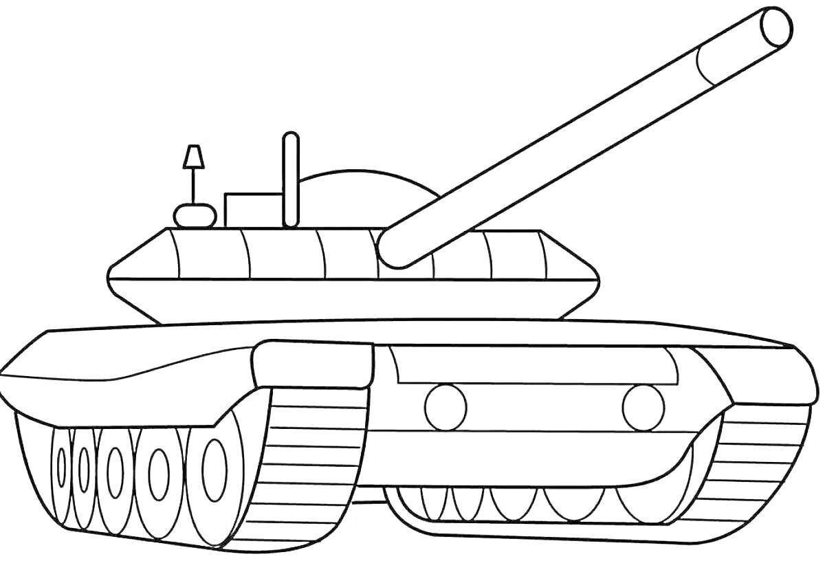 Раскраска Танковая раскраска со стрелковым орудием, дулом и гусеницами