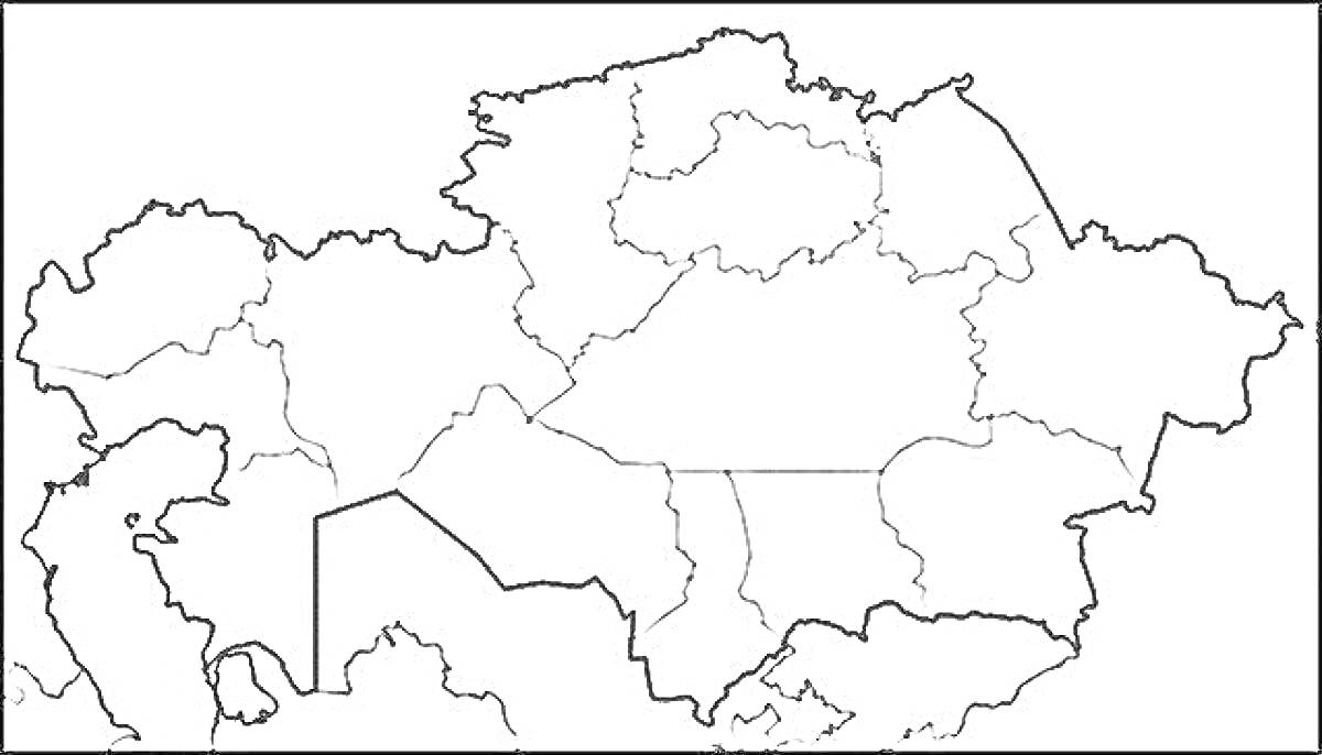 На раскраске изображено: Карта, Казахстан, Контурная карта, Области, Границы, География