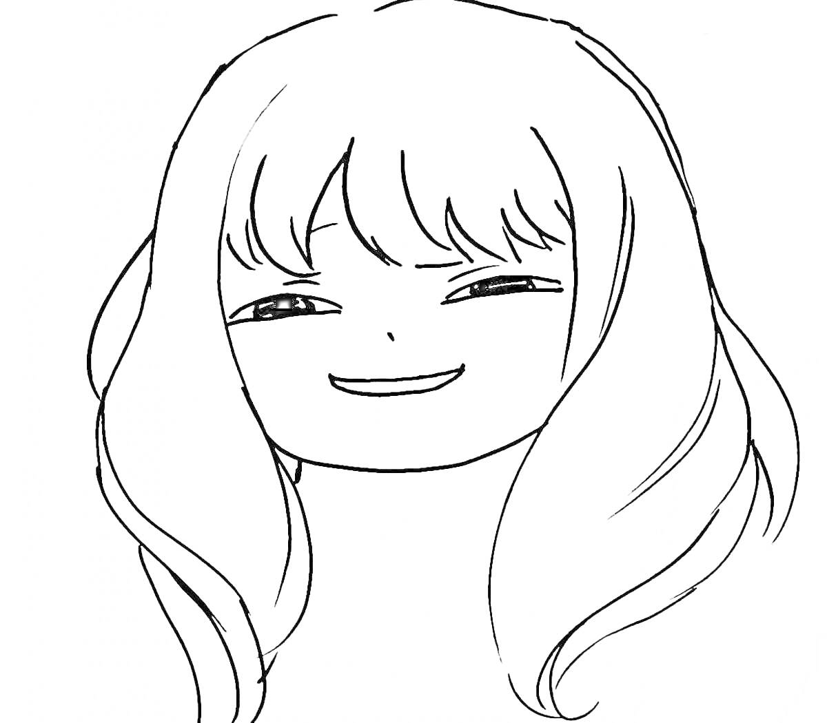 Раскраска Раскраска - улыбающаяся девочка с длинными волосами