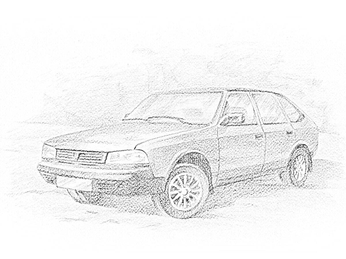 Раскраска Москвич 2141 - автомобиль на рисунке с передней частью, боковым видом, четырьмя колесами и задней частью
