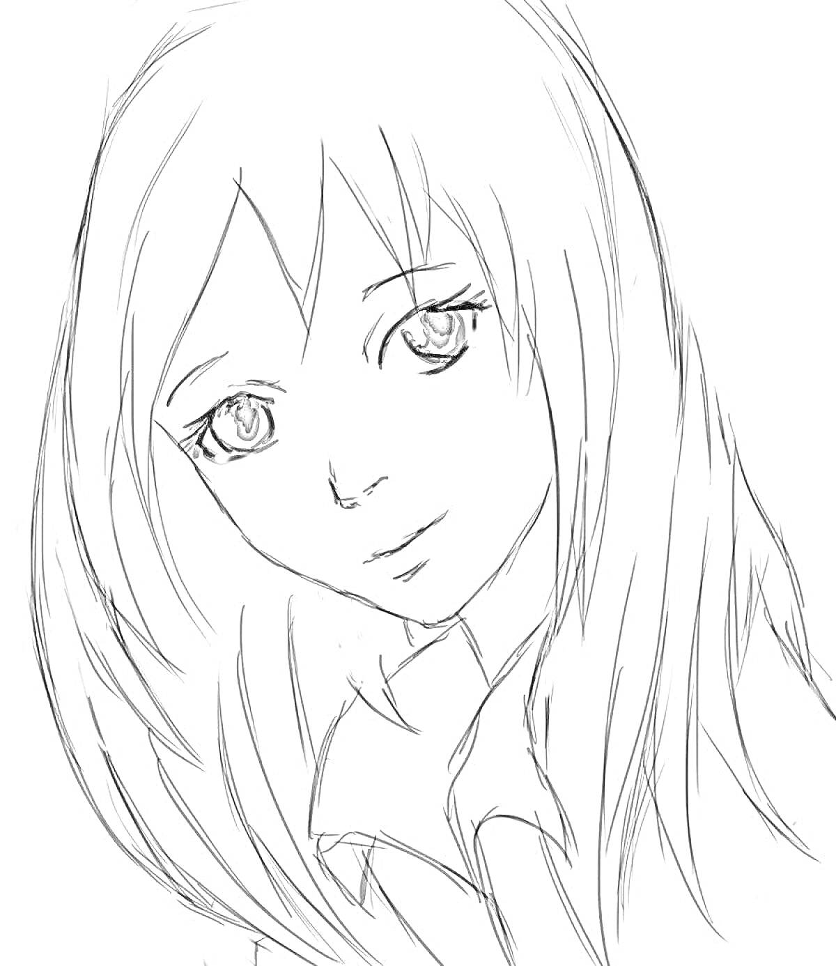 На раскраске изображено: Аниме, Длинные волосы, Большие глаза