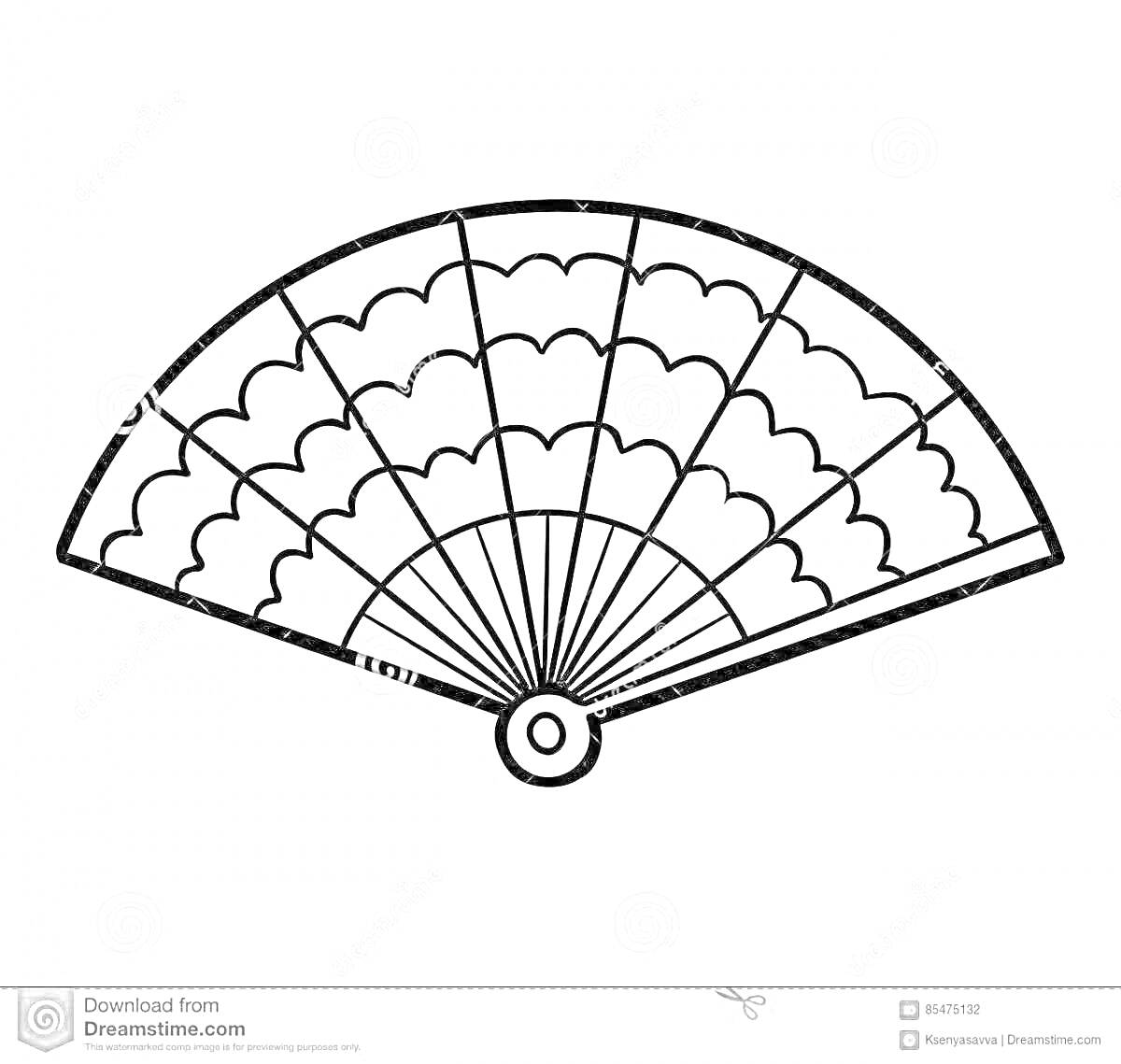 Веер с узором в виде полукруга и радиальными линиями