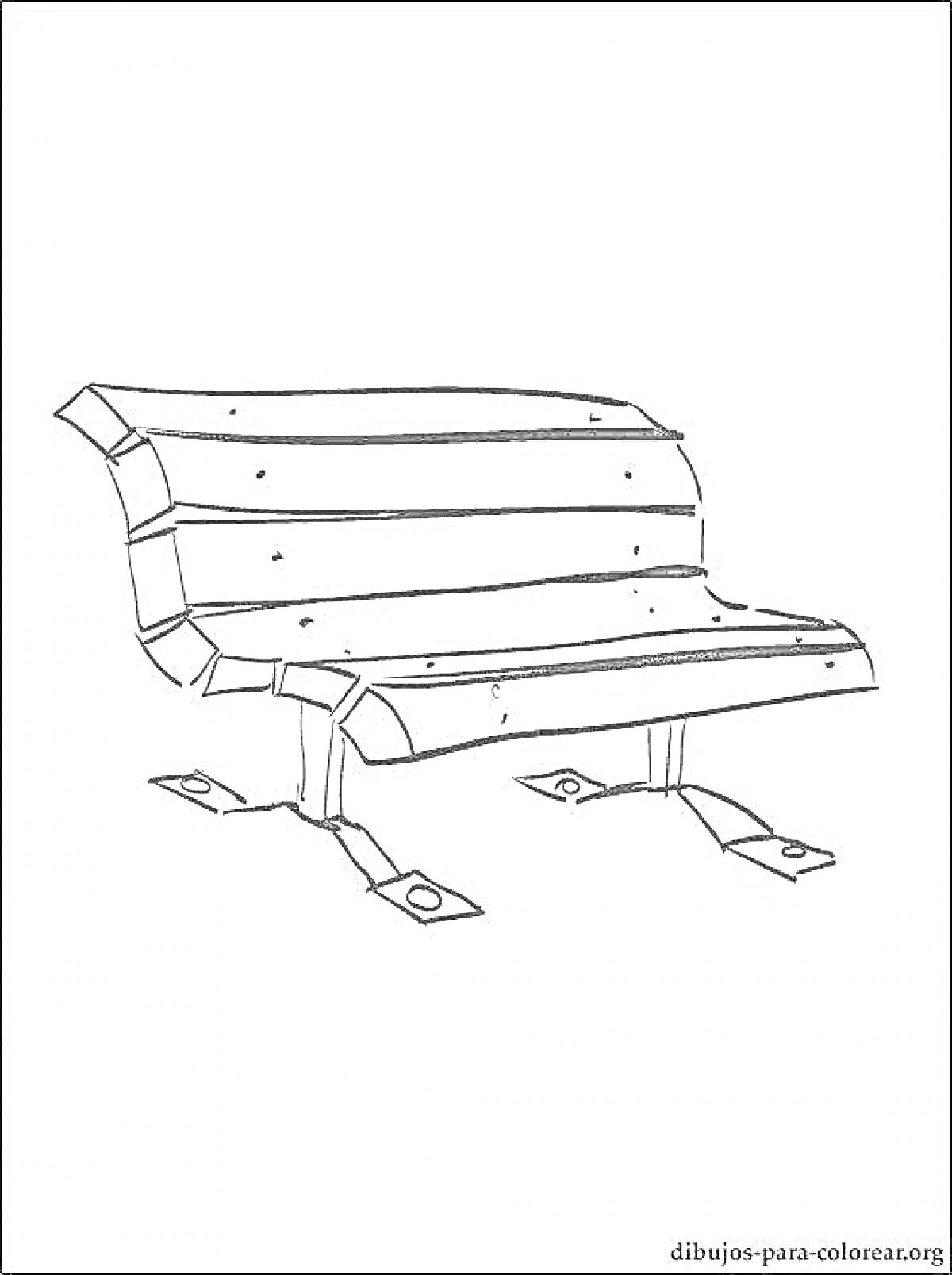 Раскраска Скамейка с металлическими ножками и деревянной спинкой и сиденьем