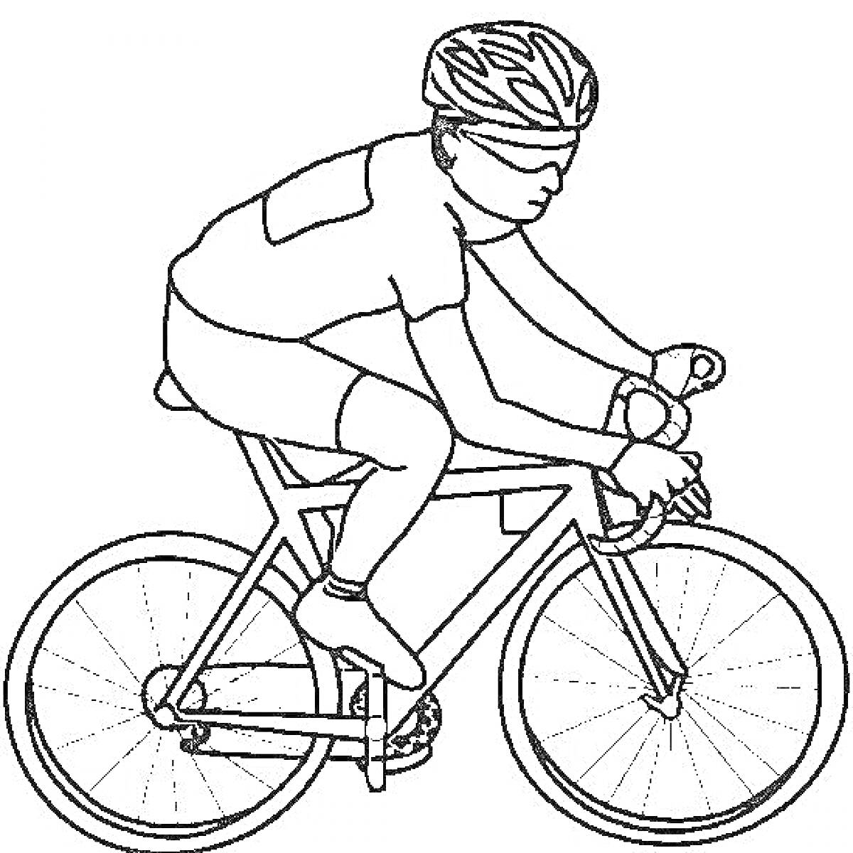 На раскраске изображено: Велосипедист, Велосипед, Спортивная экипировка, Езда на велосипеде, Спорт, Активный отдых