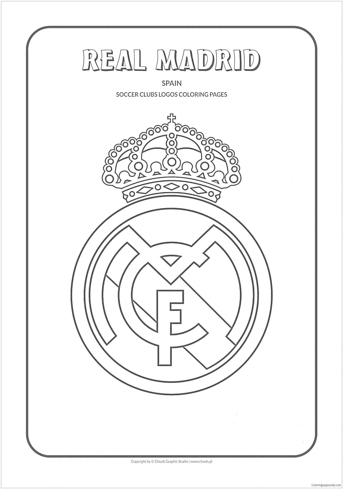 На раскраске изображено: Реал Мадрид, Футбол, Корона, Спорт