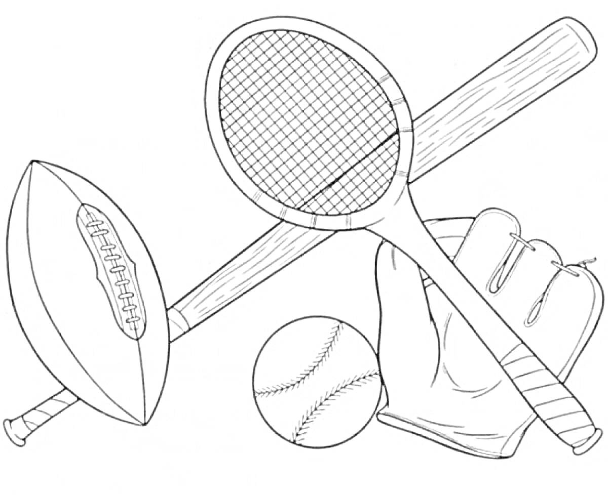 На раскраске изображено: Спорт, Теннис, Бейсбол, Инвентарь, Активность, Игра