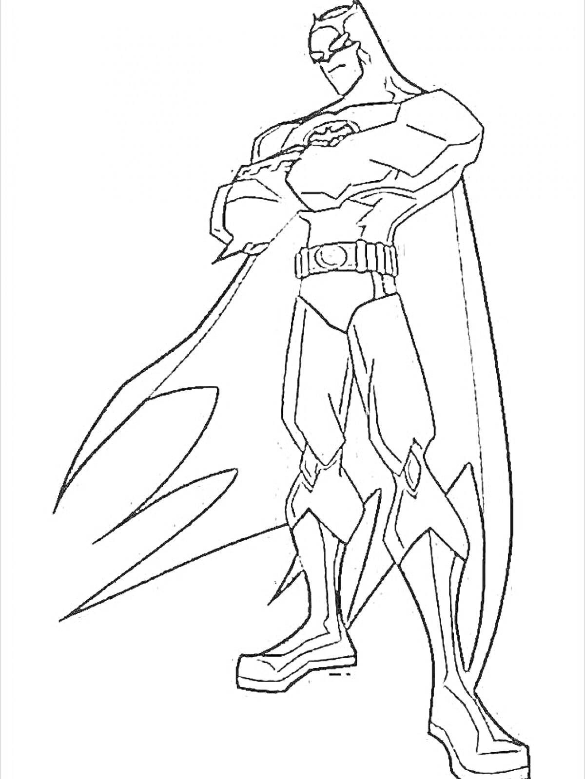 РаскраскаБэтмен стоящий в классической позе с поднятой рукой
