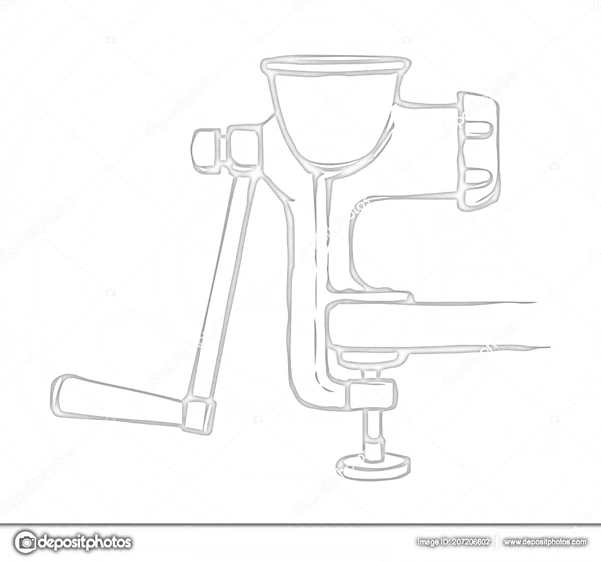 Раскраска Ручная мясорубка с рукояткой и зажимом на краю стола