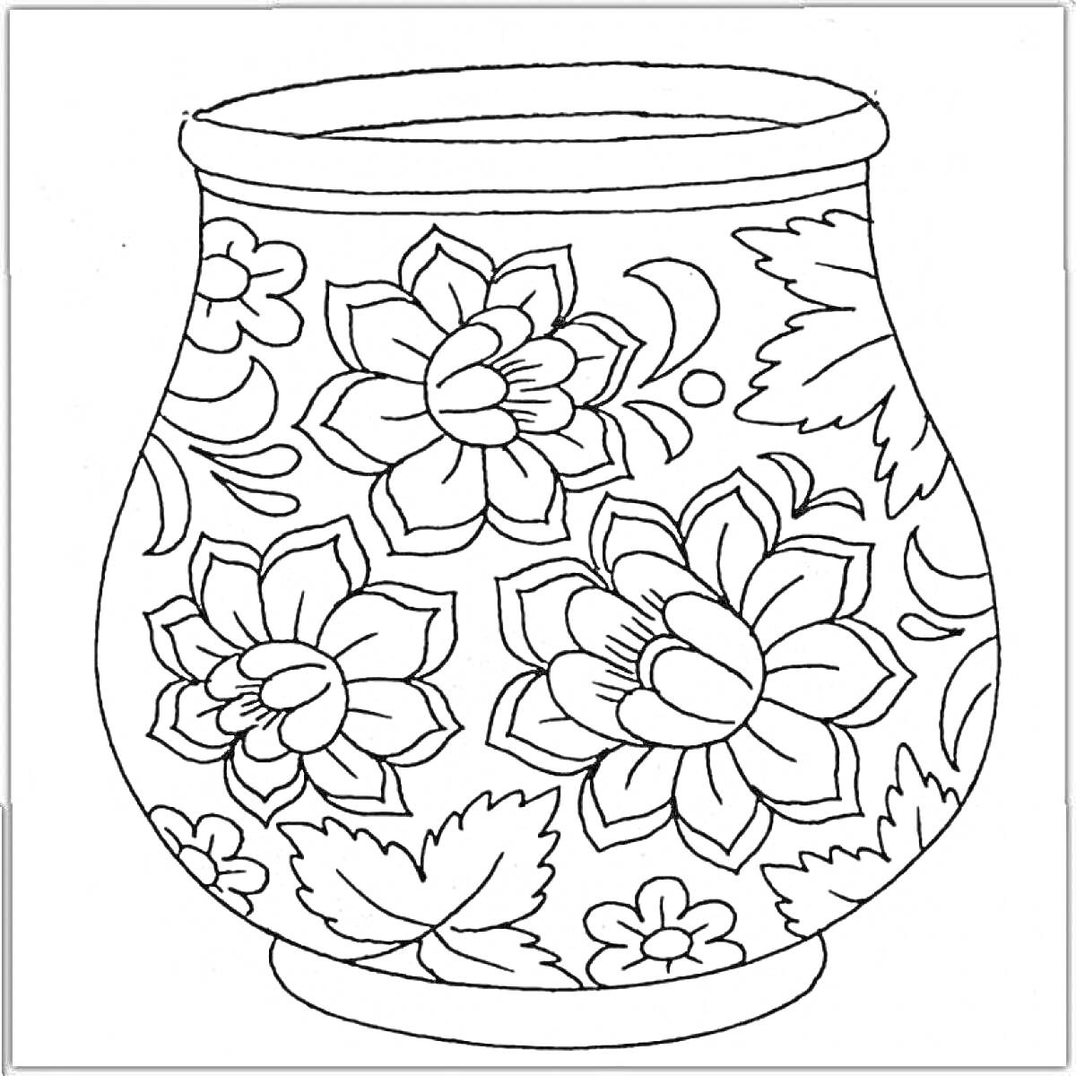 Раскраска Ваза с цветочным узором в стиле Хохлома
