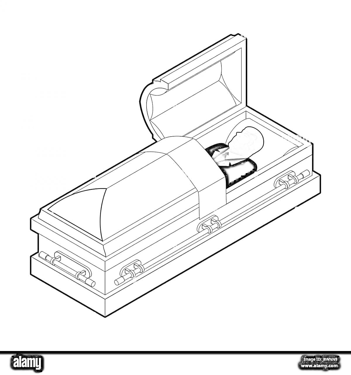 Раскраска Открытый гроб с телом внутри