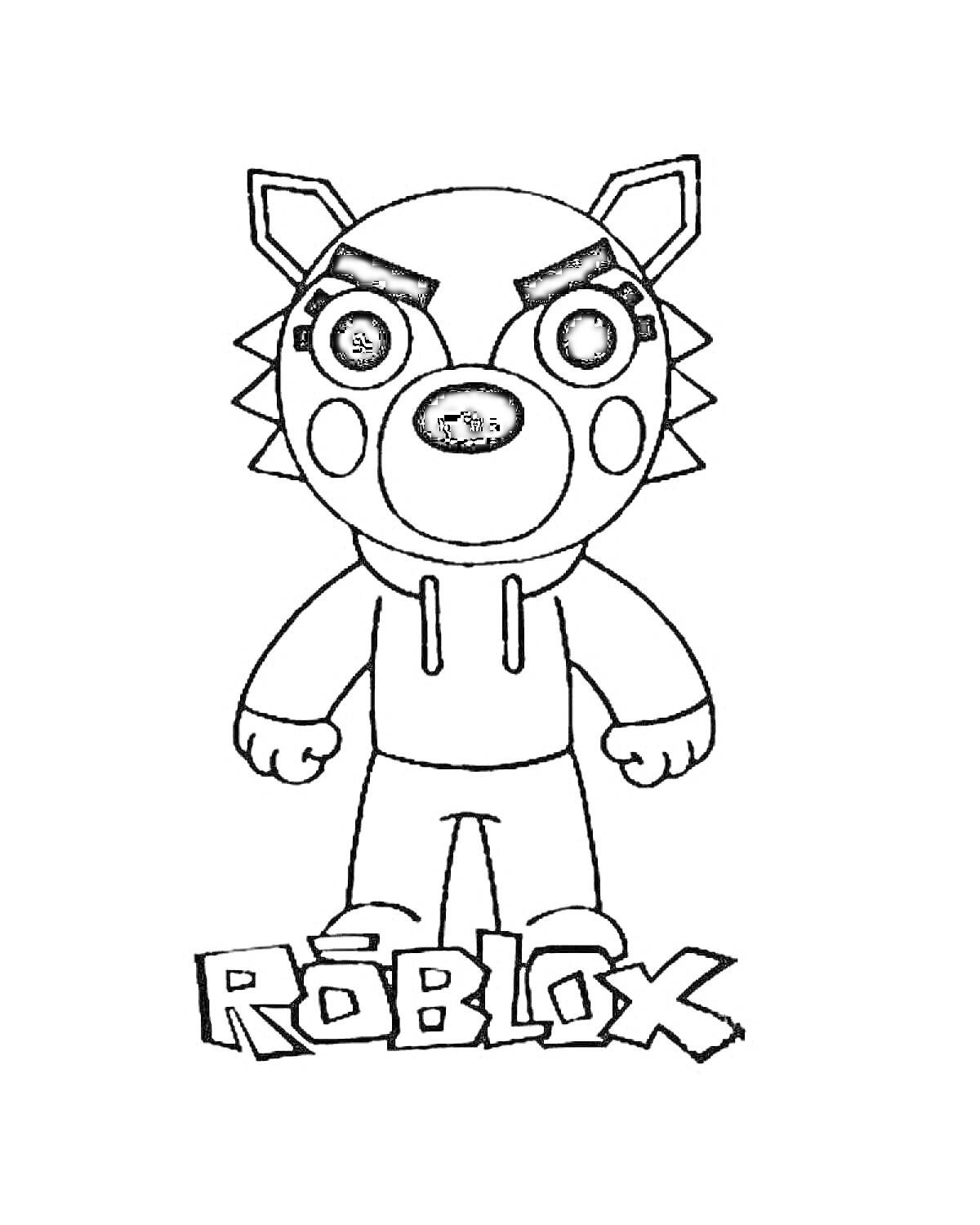 Раскраска Персонаж из Роблокс Пигги в толстовке с надписью ROBLOX