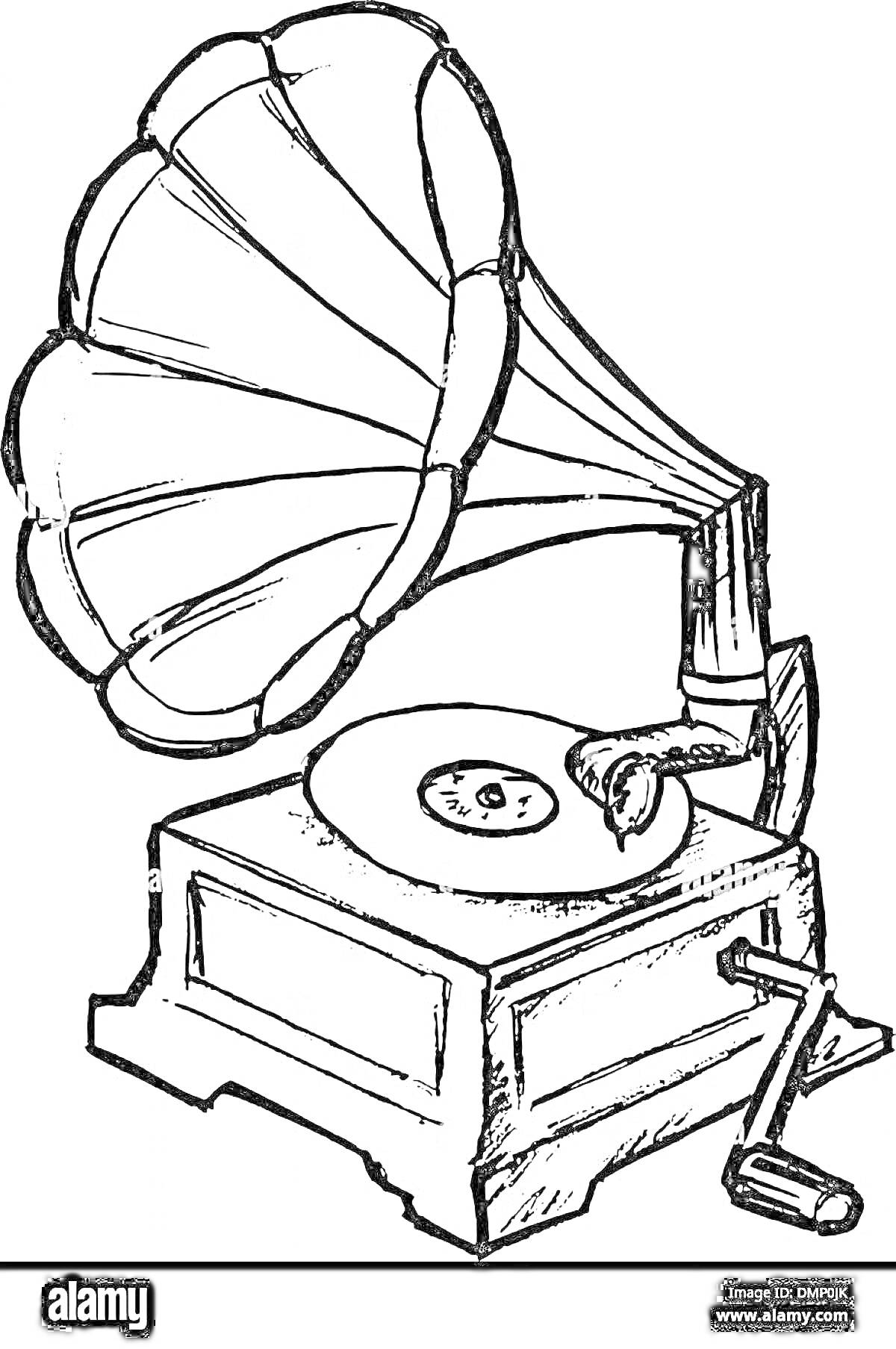 Граммофон с рупором, пластинкой и ручкой для завода
