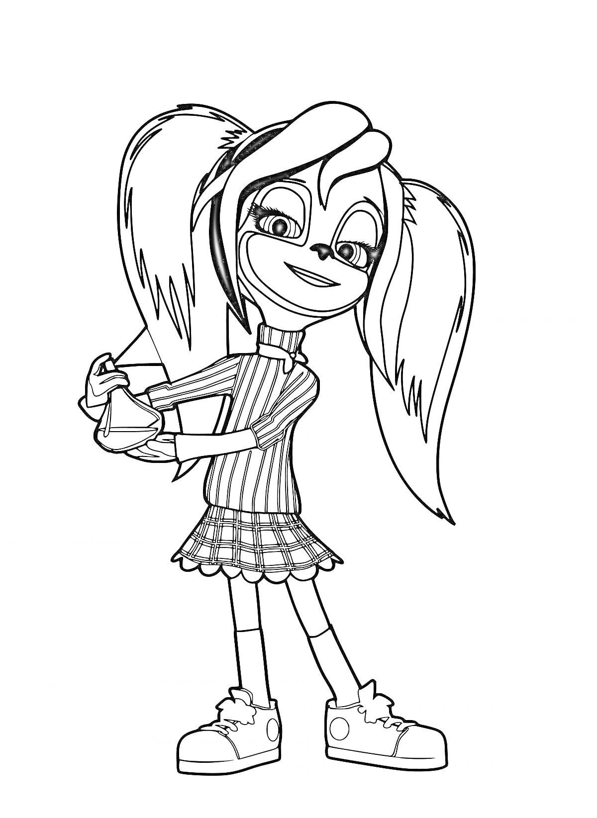 Раскраска Девочка с двумя хвостиками и пудреницей из мультфильма 