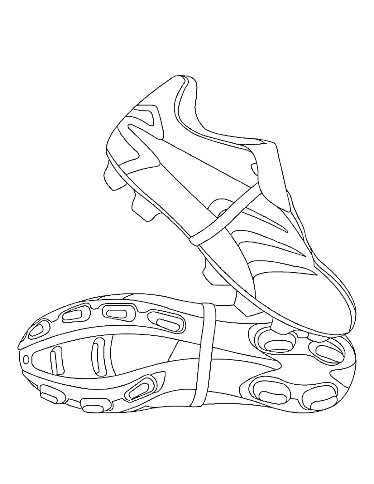 На раскраске изображено: Бутсы, Обувь, Спорт, Футбол, Спортивная обувь