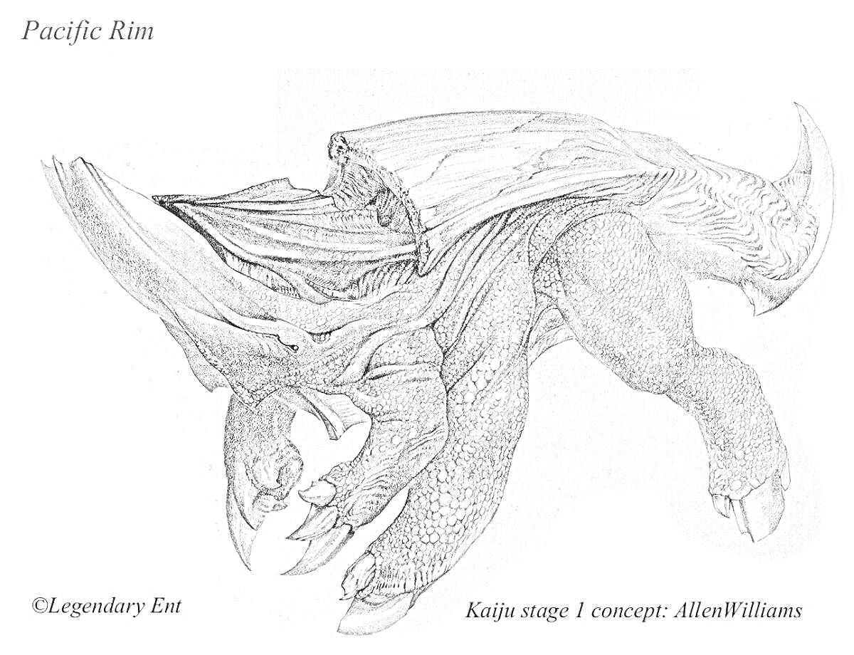 На раскраске изображено: Кайдзю, Монстр, Панцирь, Когти, Хвост, Шипы, Иллюстрация