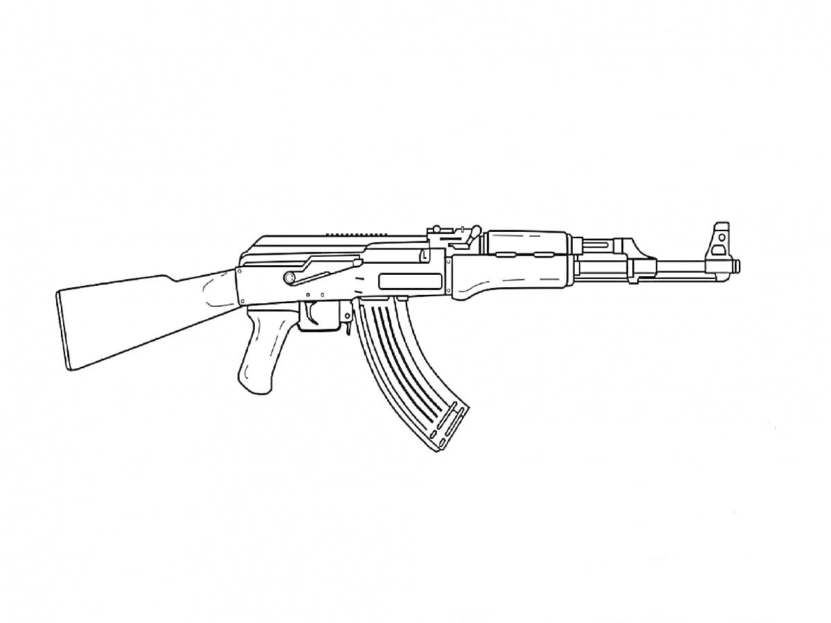 Раскраска Автомат Калашникова с магазином