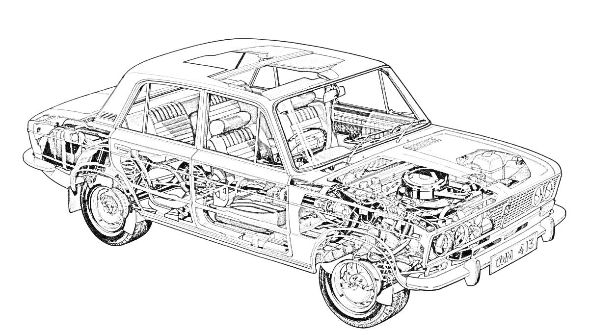 Раскраска Схематическое изображение автомобиля ВАЗ-2101 