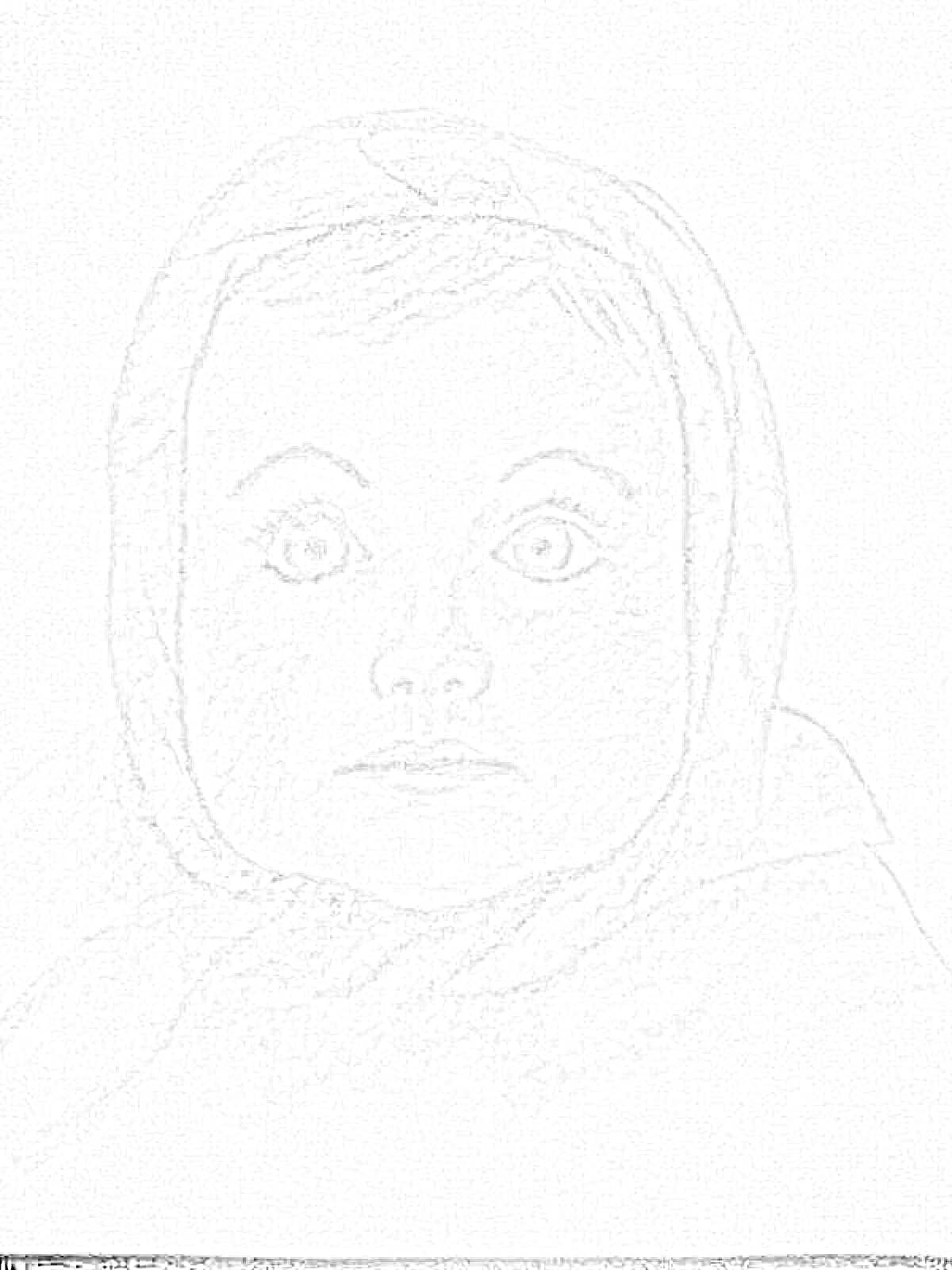 Раскраска портрет ребенка в косынке, черно-белая раскраска