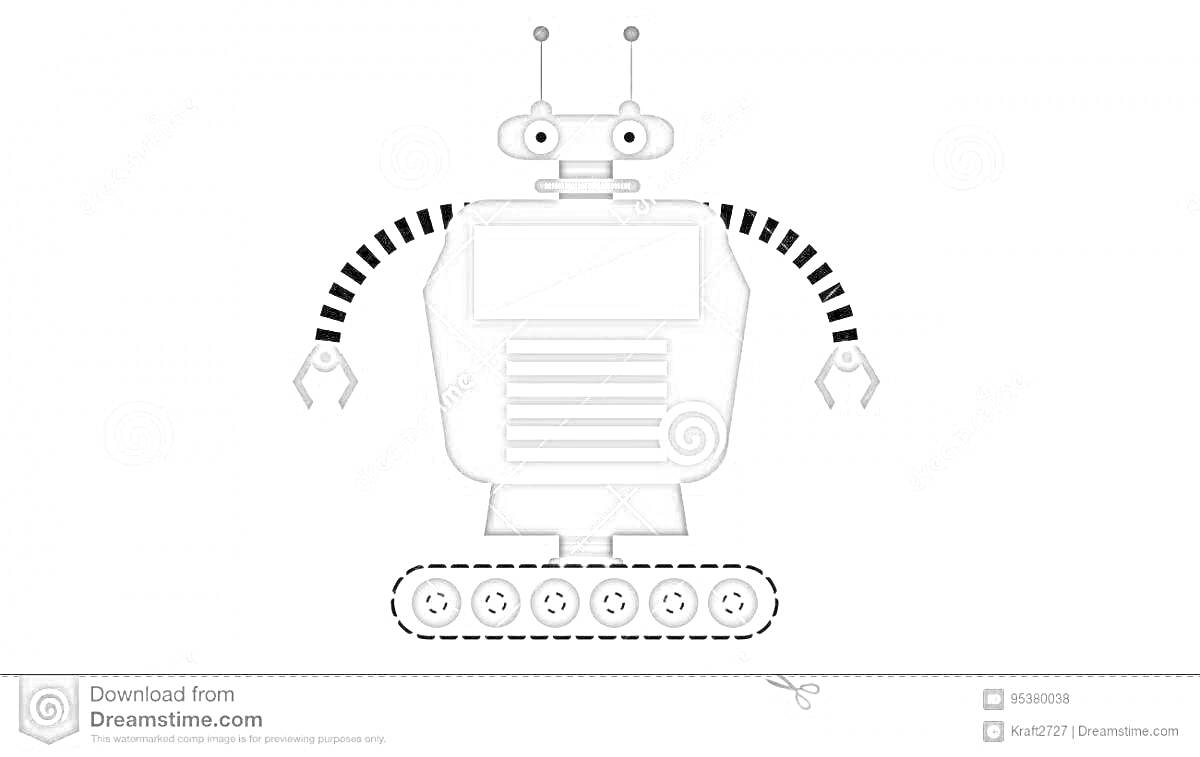 На раскраске изображено: Робот, Гусеницы, Полосатые руки, Манипуляторы
