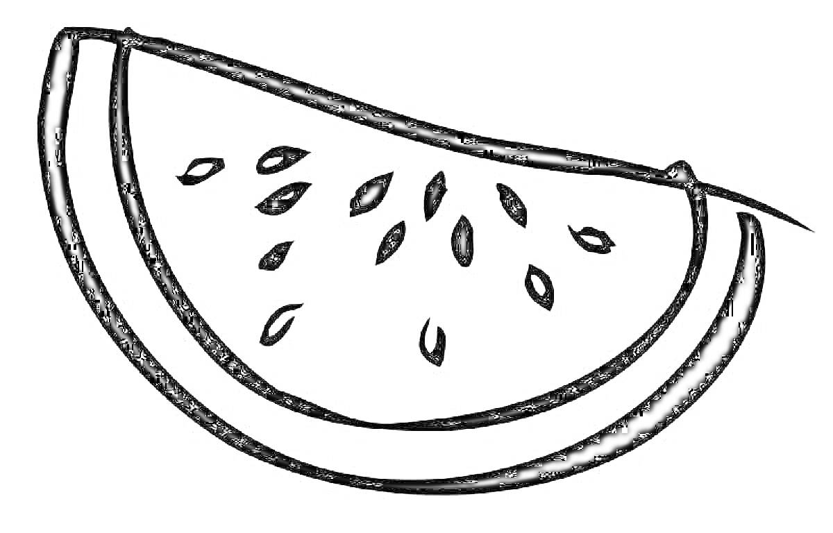 Раскраска Кусочек арбуза с косточками
