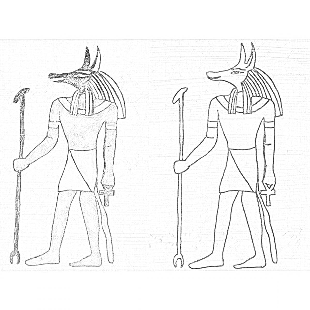 На раскраске изображено: Бог, Древний Египет, Мифология, Посохи