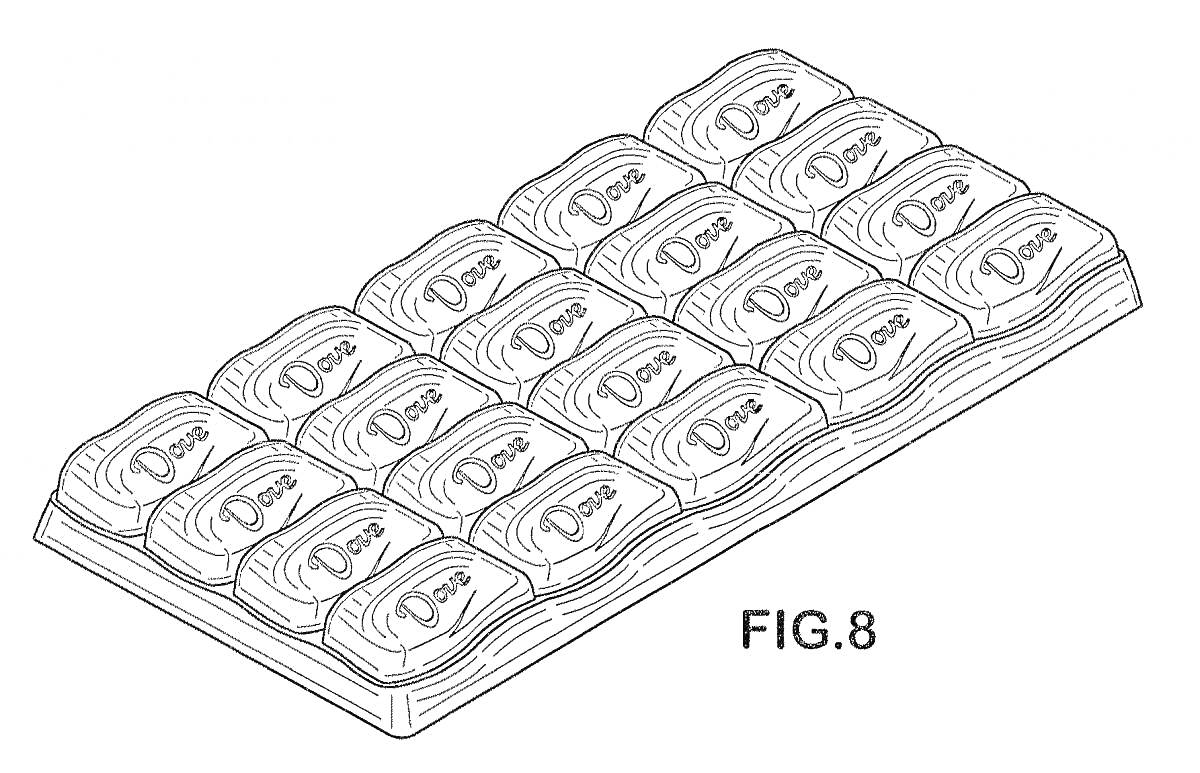 Раскраска плитка шоколада с надписями Dove на каждом кусочке