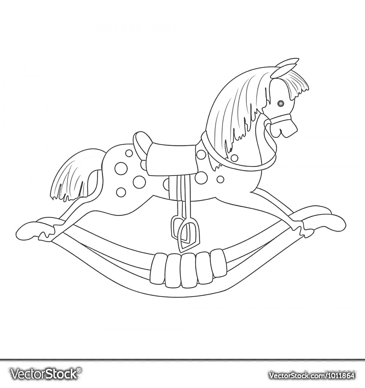 На раскраске изображено: Лошадка-качалка, Седло, Лошадь, Развлечения, Развивающие игрушки