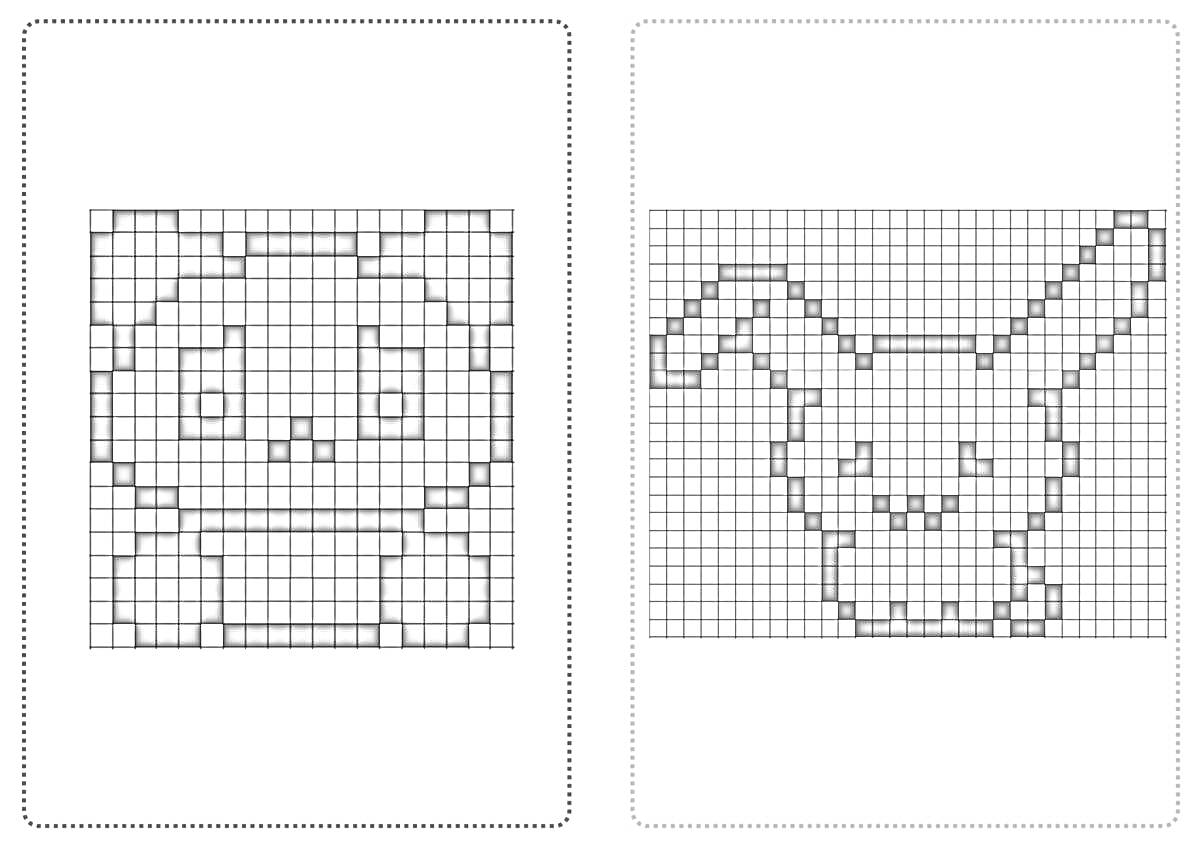 Раскраска Пиксельные рисунки панды и кролика