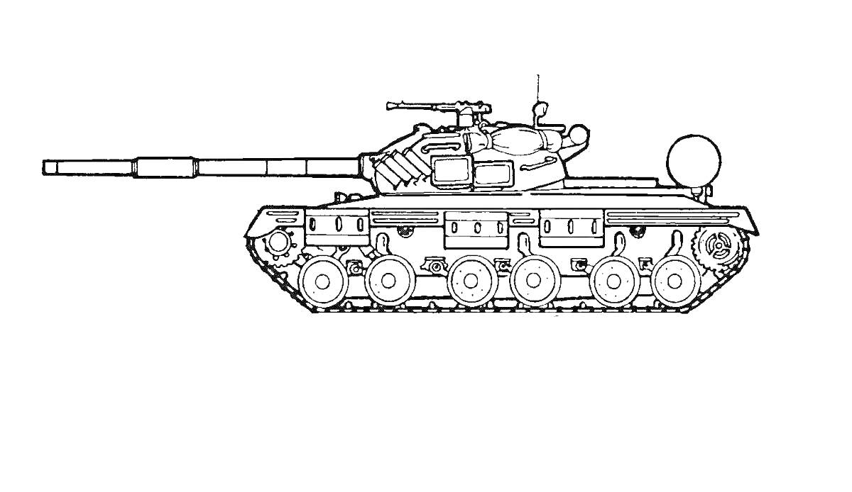 На раскраске изображено: Танк, Т-90, Военная техника, Оружие, Боевая машина, Пушка, Бронированная техника