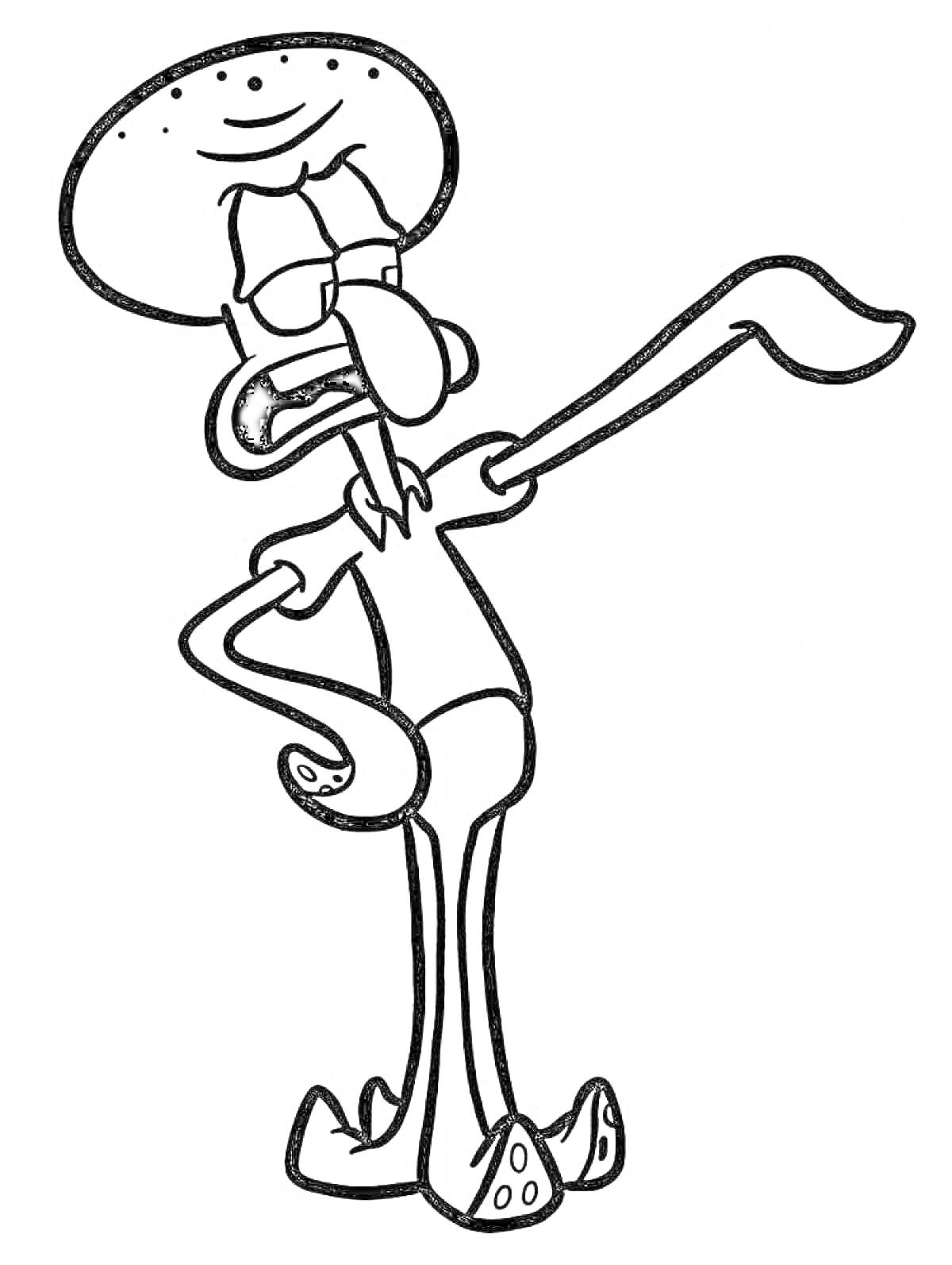Раскраска Сквидвард с поднятой рукой, персонаж из мультфильма