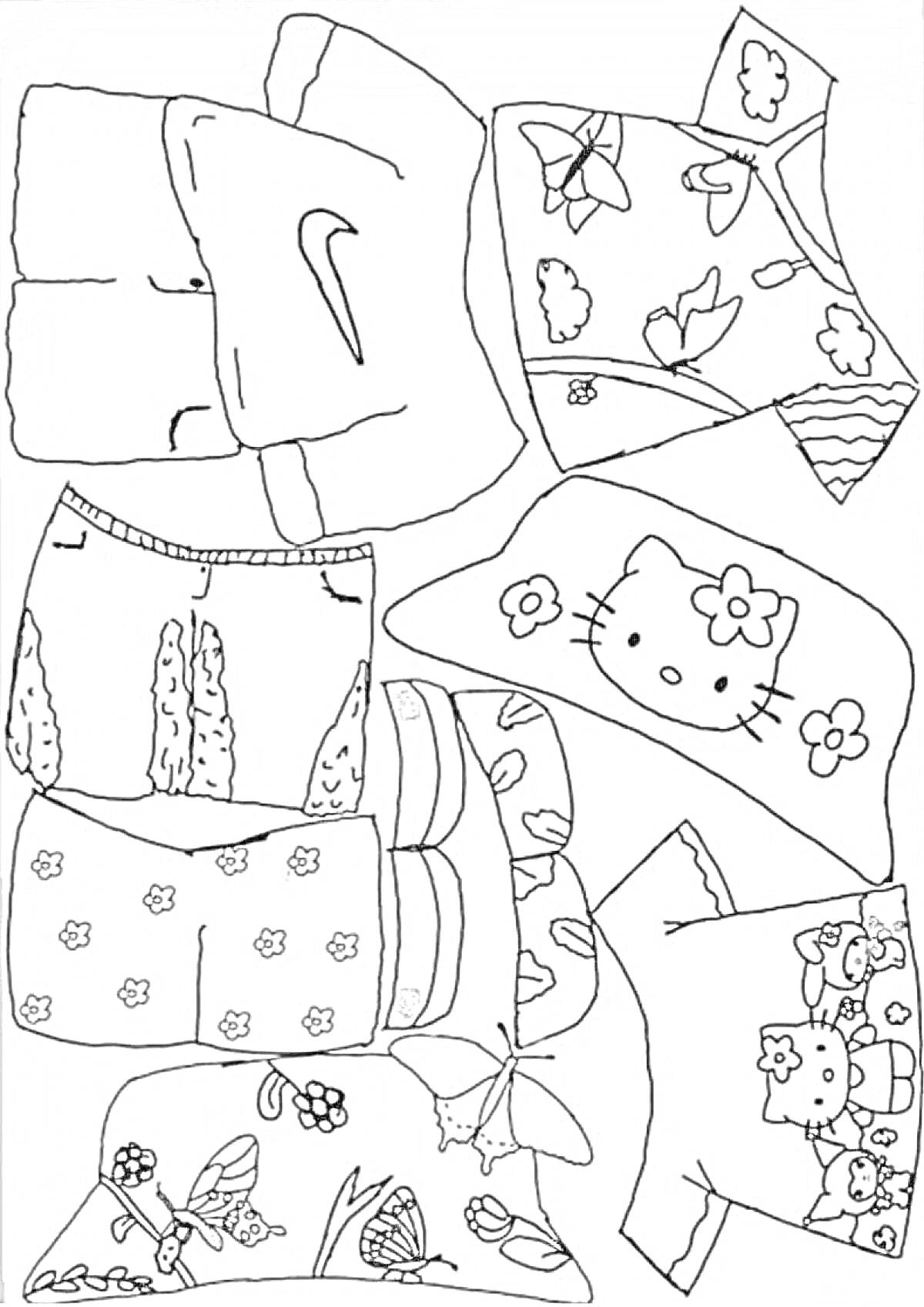 Раскраска Уточка Лалафанфан с одеждой (футболки, шорты, шляпа)