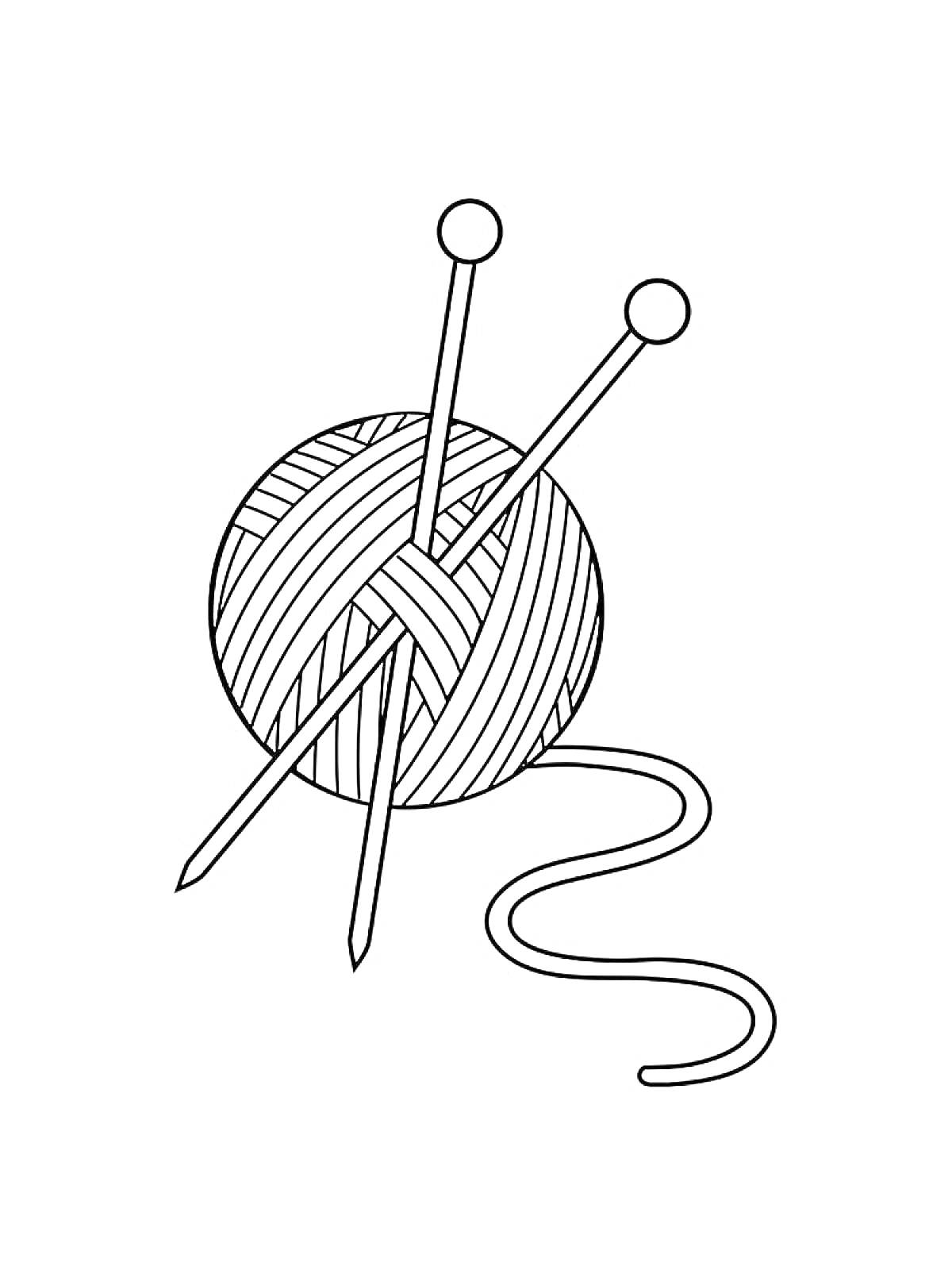 На раскраске изображено: Нитки, Вязание, Пряжа, Рукоделие, Инструмент, Клубки ниток