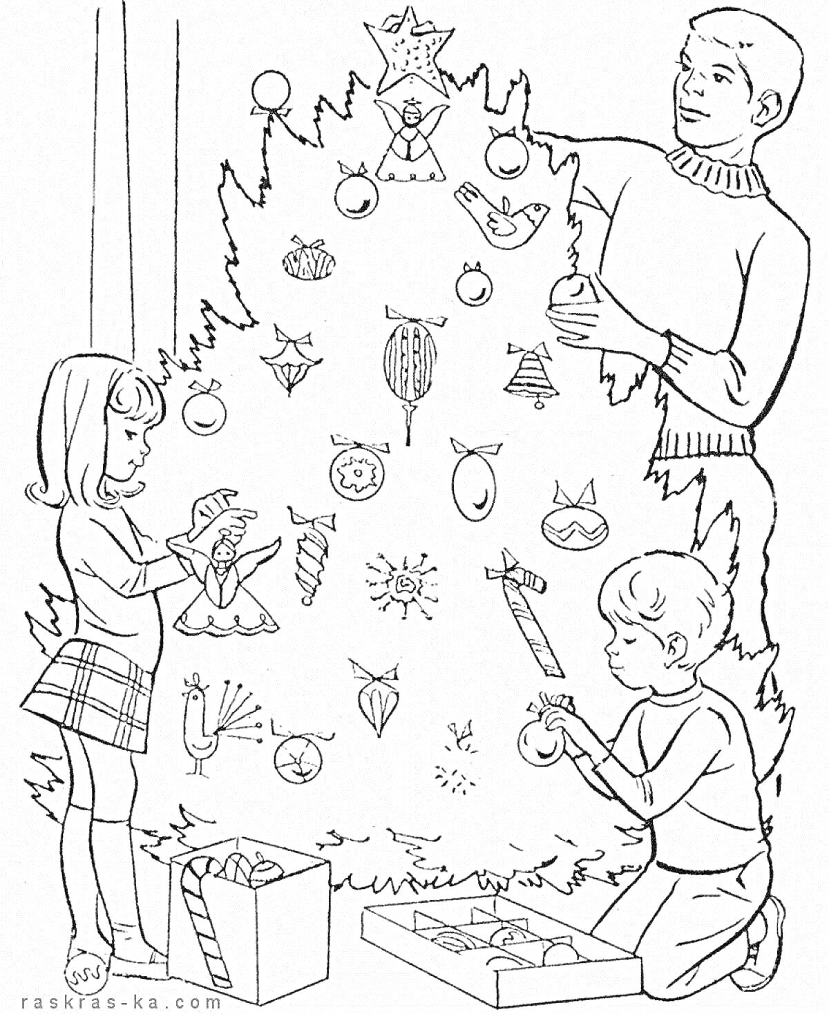 На раскраске изображено: Новый год, Подарки, Игрушки