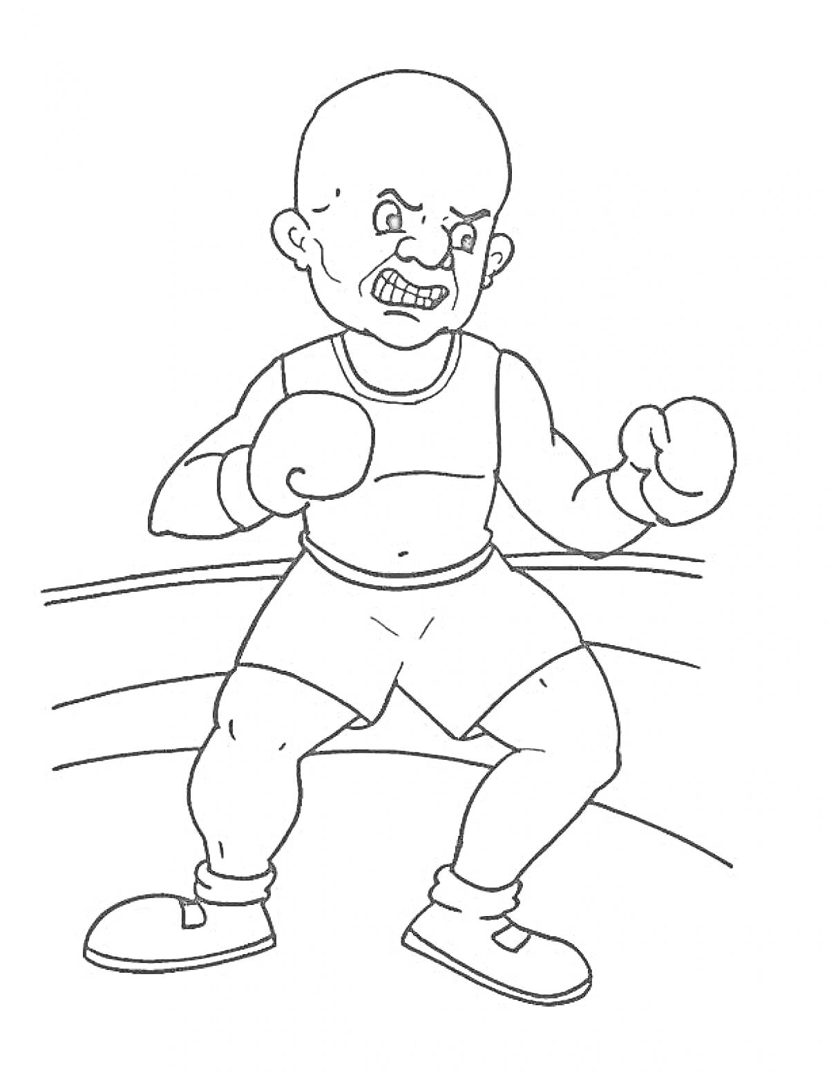 Раскраска Боксер в боевой стойке на ринге