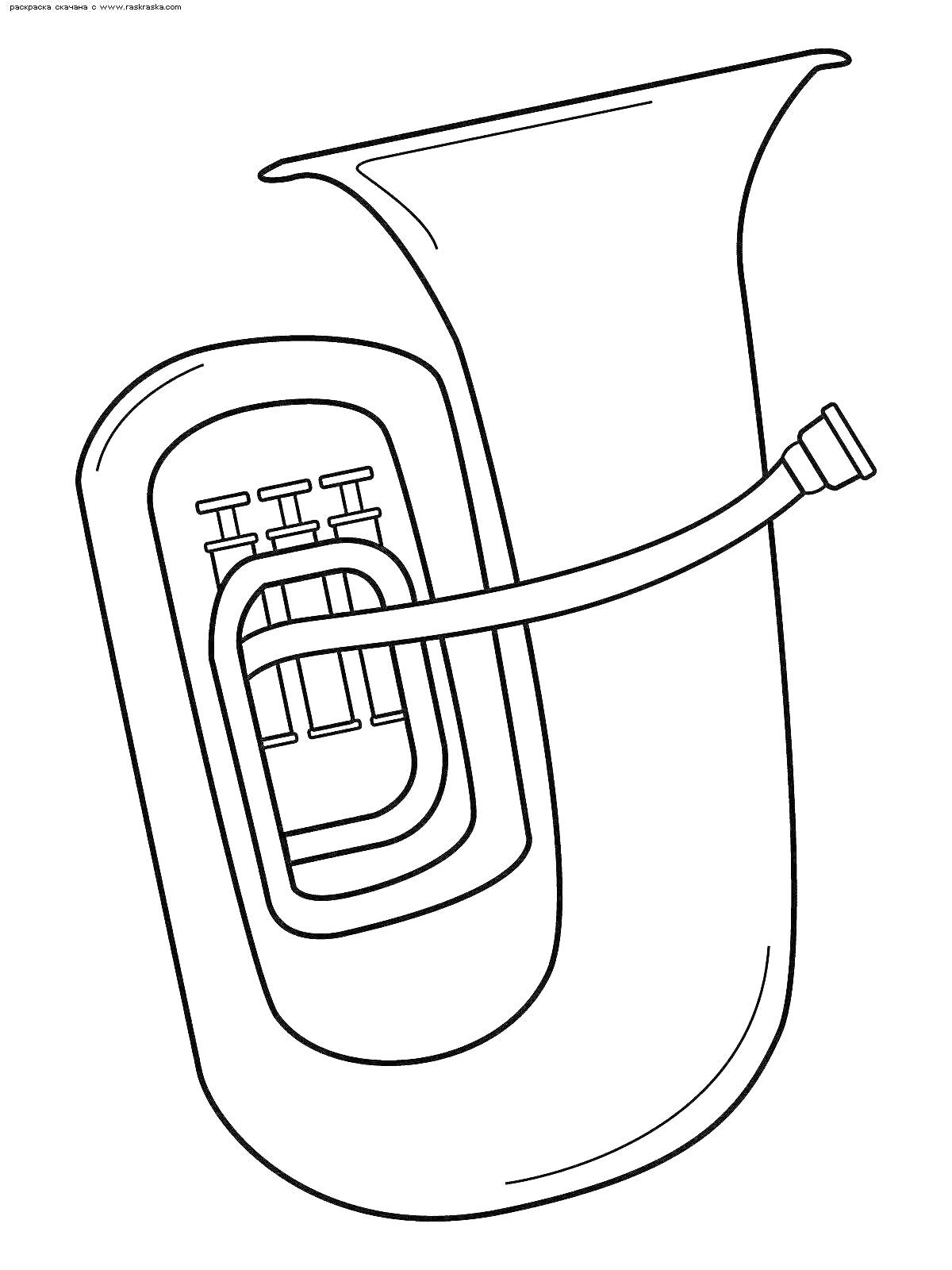 На раскраске изображено: Труба, Для детей, Туба, Музыкальные инструменты