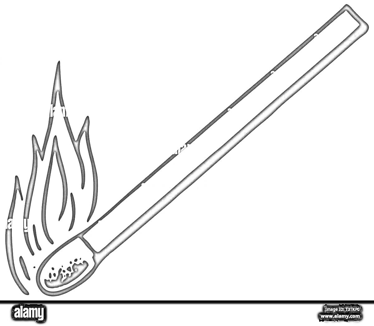 Раскраска Спичка с огнём - изображение спички с зажжённым пламенем на конце