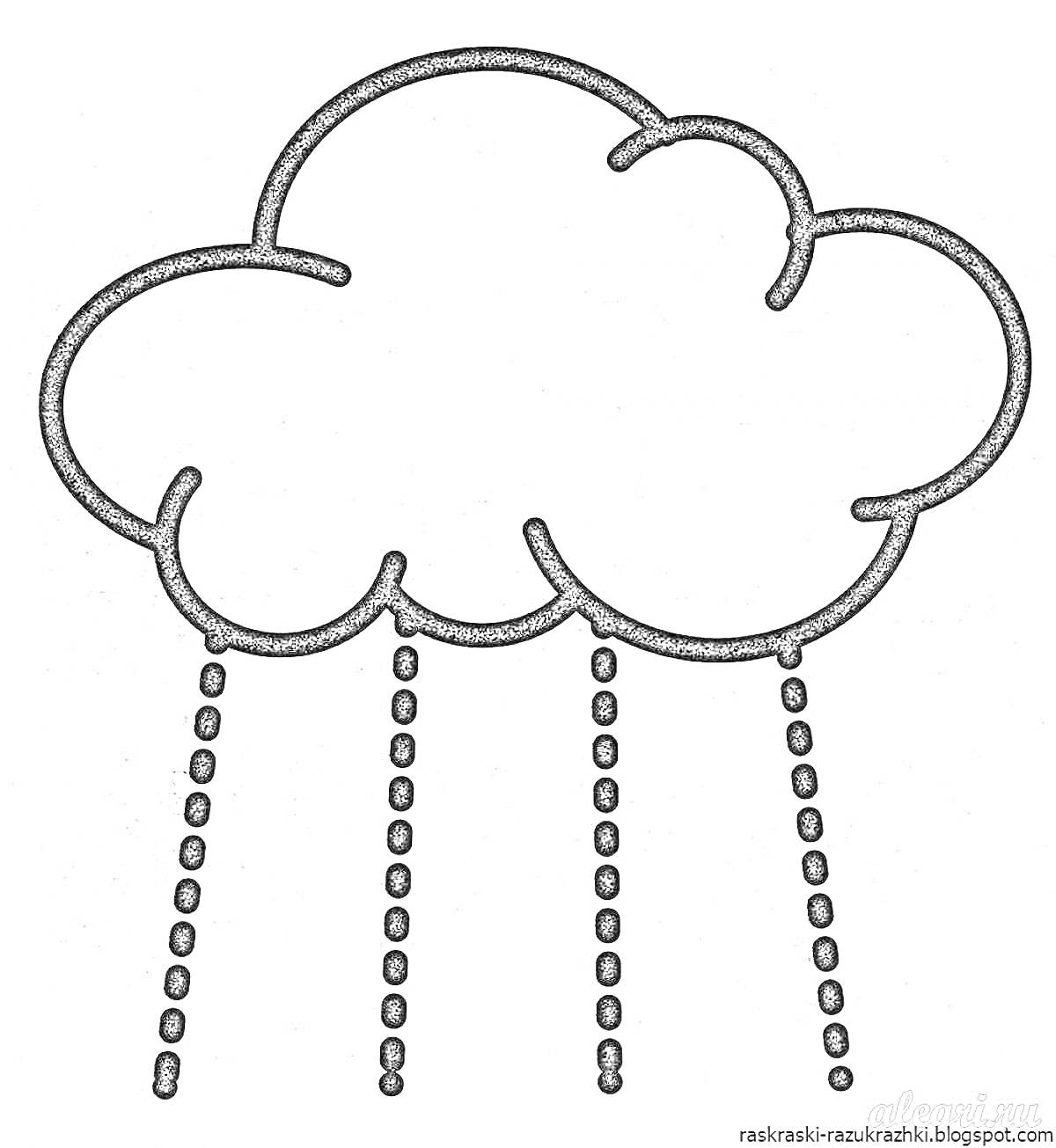 На раскраске изображено: Дождь, Капли, Природа, Погода, Для детей, Облака, Малыш