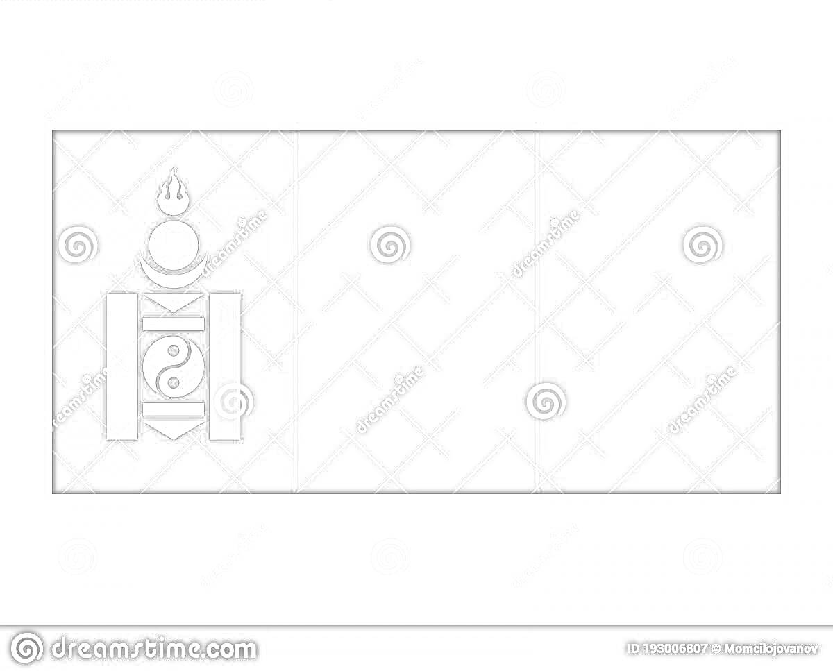 Раскраска Флаг Монголии с символом Соёмбо слева