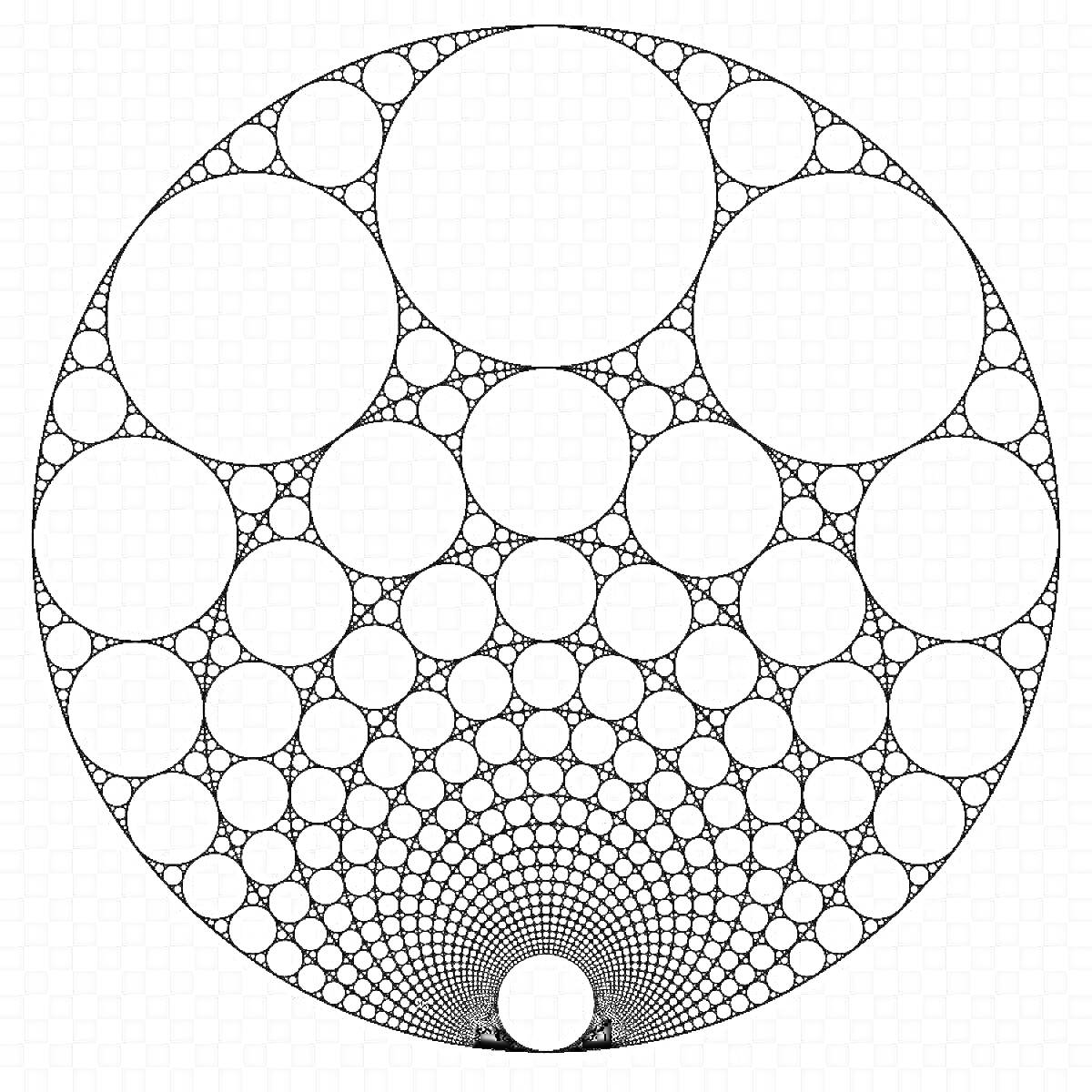 Раскраска Узоры с кругами разных размеров внутри большого круга